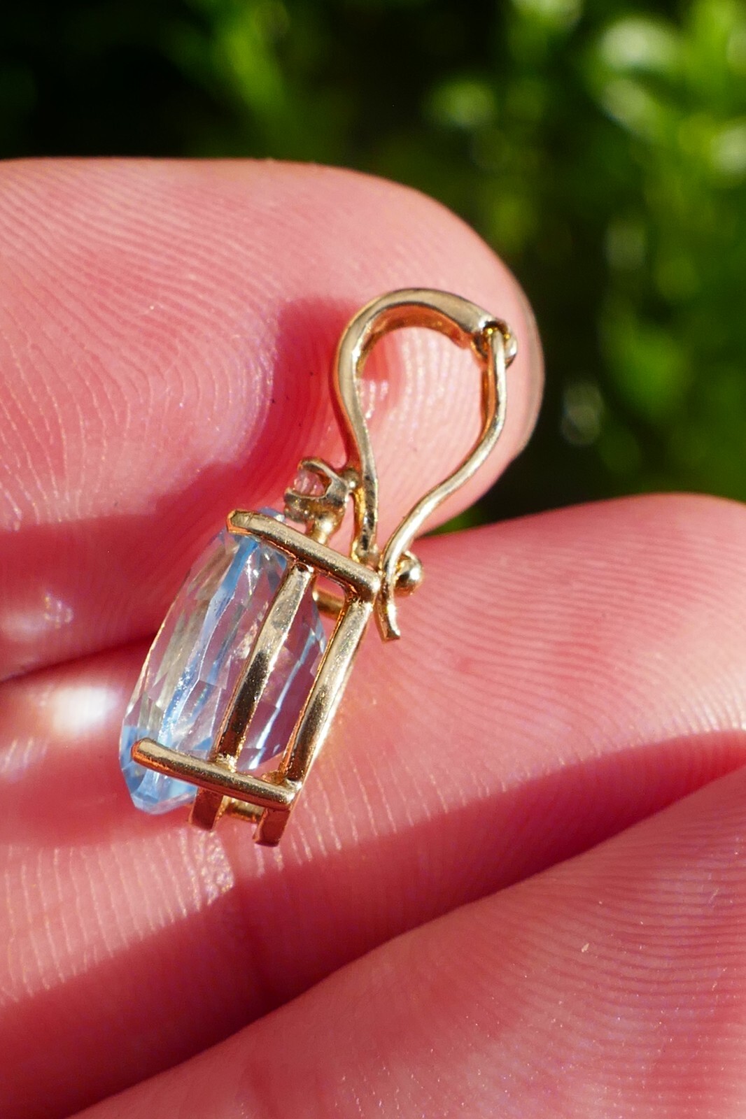 Lovely 14kt Yellow Gold Blue Topaz & Accent Diamond Pendant / Enhancer