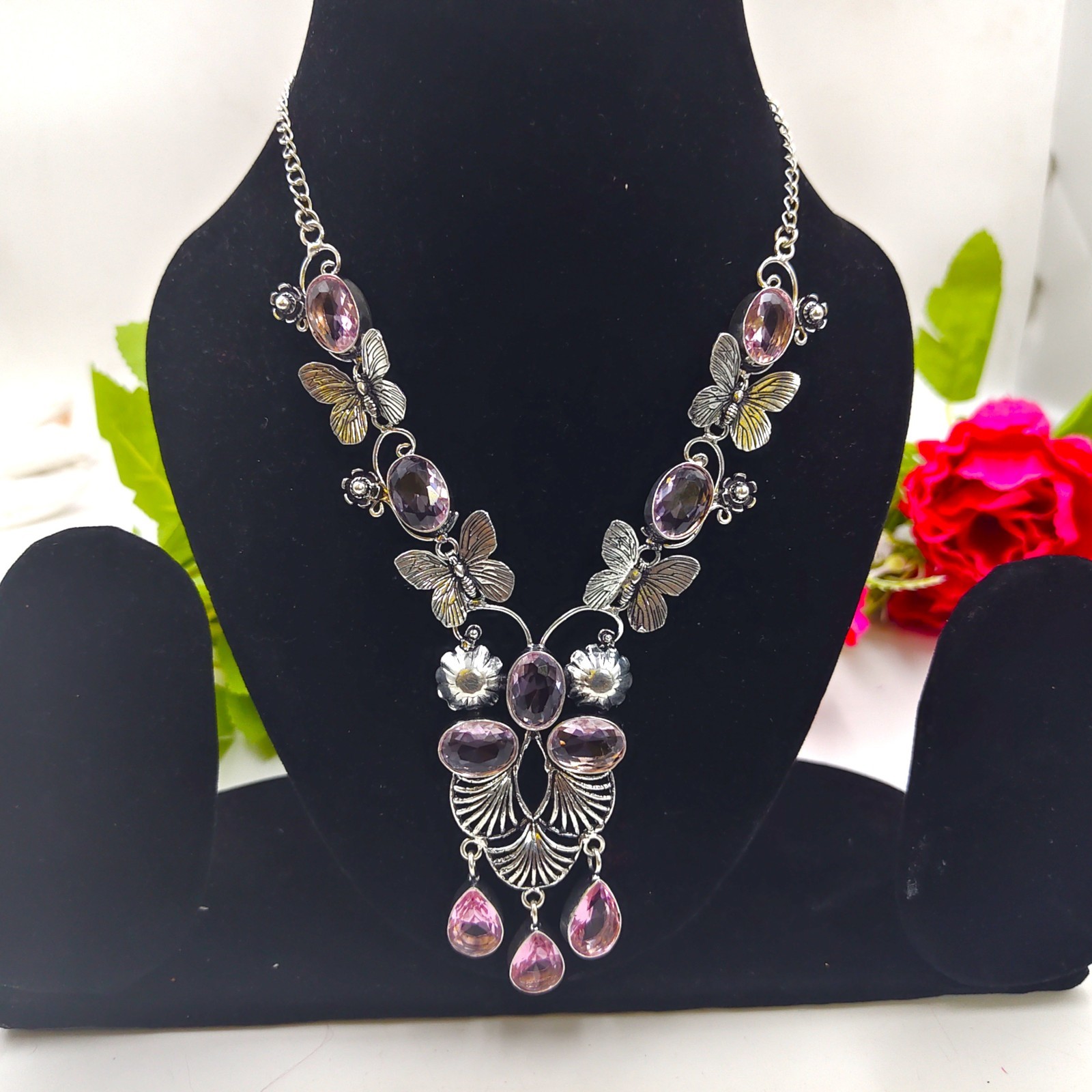 Pink Kunzite Gemstone Handmade 925 Sterling Silver Jewelry Necklace Sz-17-18″