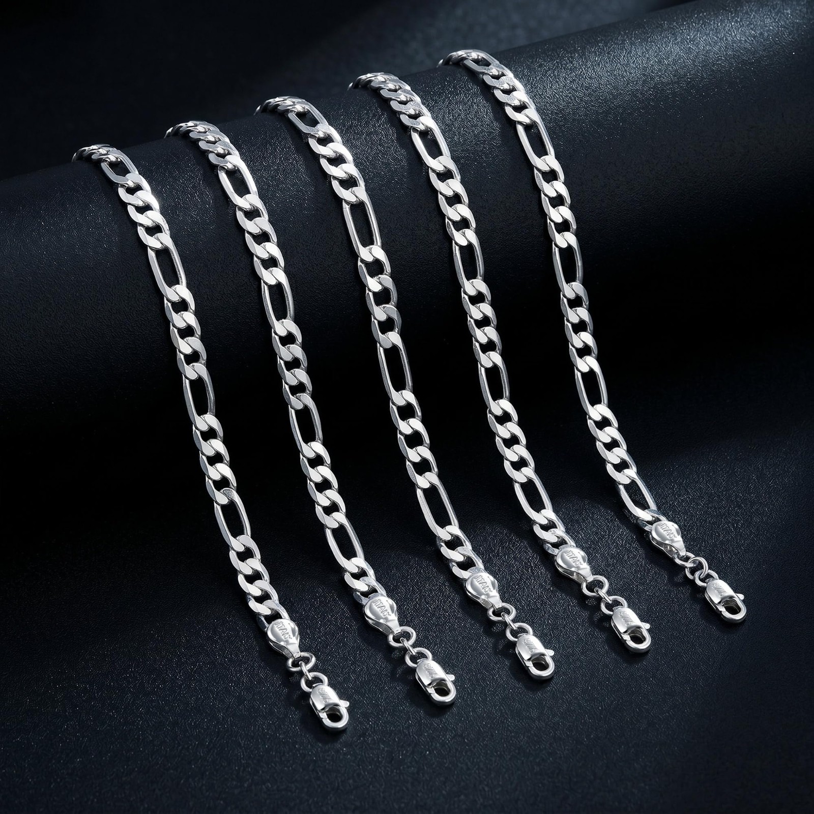 Silver Figaro Chain Necklace for Men & Women, 925 Sterling Silver, Diamond Cut,