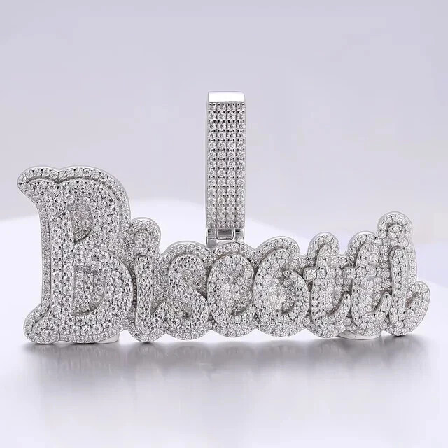 3Ct Round Cut Moissanite Custom Letter Name Pendant 14K White Gold Plated Silver
