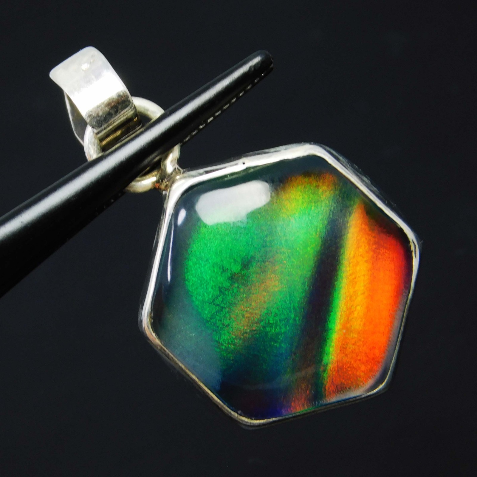 Certified 17.10 Ct Natural Aurora Opal Hexagon 925 Silver Pendant Jewelry Gift