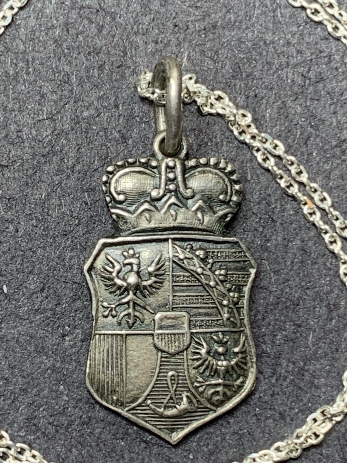 Sterling Silver 925 Lot Necklace Pendant LL31 German Shield Family Crown Crest
