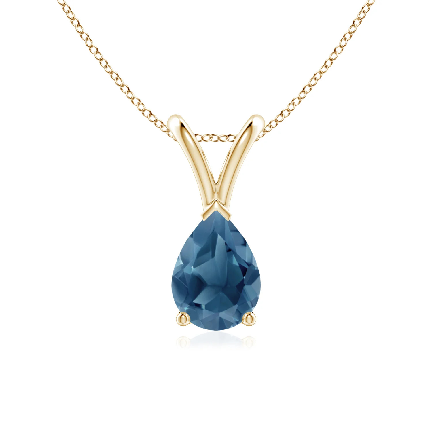Angara Natural Pear-Shaped London Blue Topaz Pendant Necklace in 14K Yellow Gold
