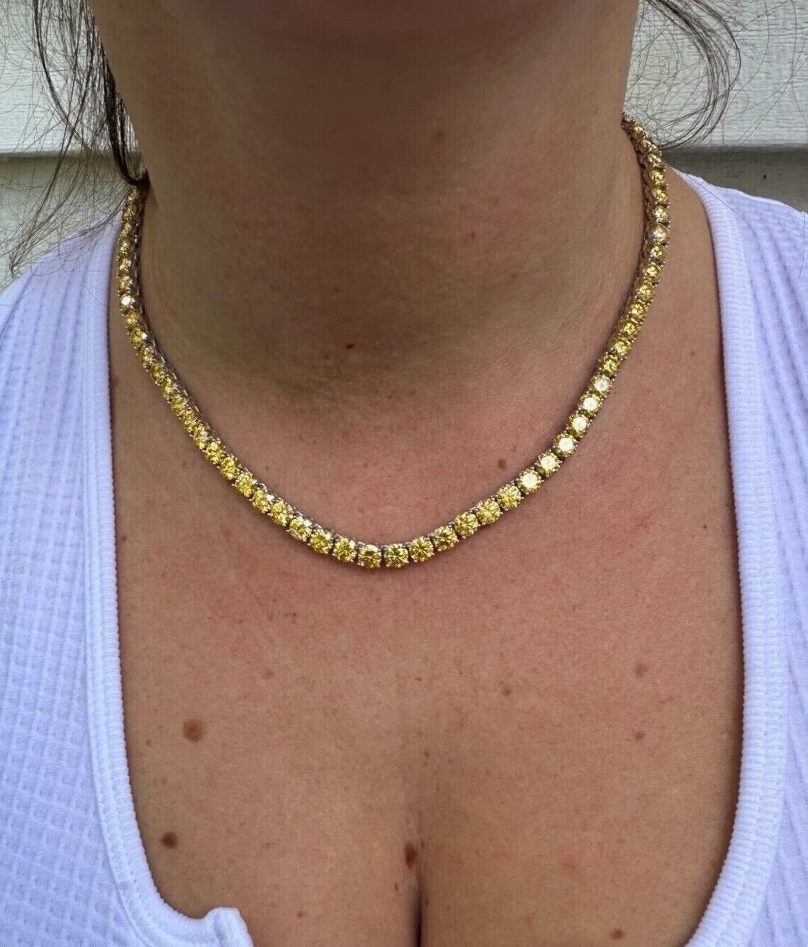 45ct Lab Created Yellow Sapphire 14K White Gold Plated 5MM Tennis Women Necklace