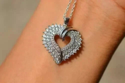 2 Ct Round Cut Moissanite Cluster Heart Love Pendant 14K White Gold Plated