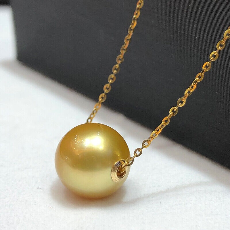 Gorgeous AAA+ 12-13mm South Sea Golden Round Pearl Pendant Necklace 14k Gold P