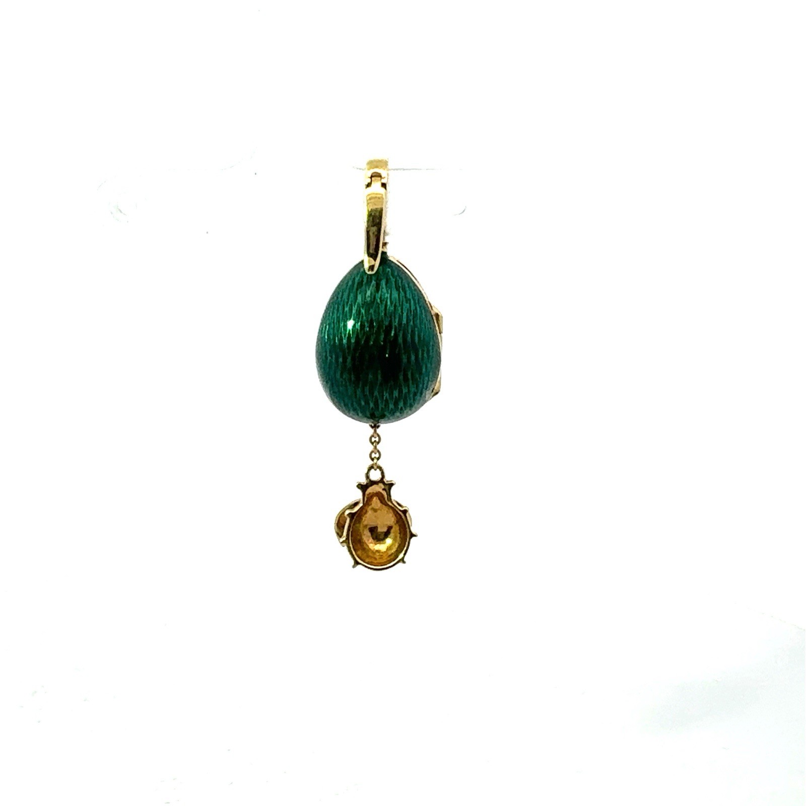 LADYBUG FABERGE EGG 18K YELLOW GOLD GREEN ENAMEL PENDANT /200 With Box