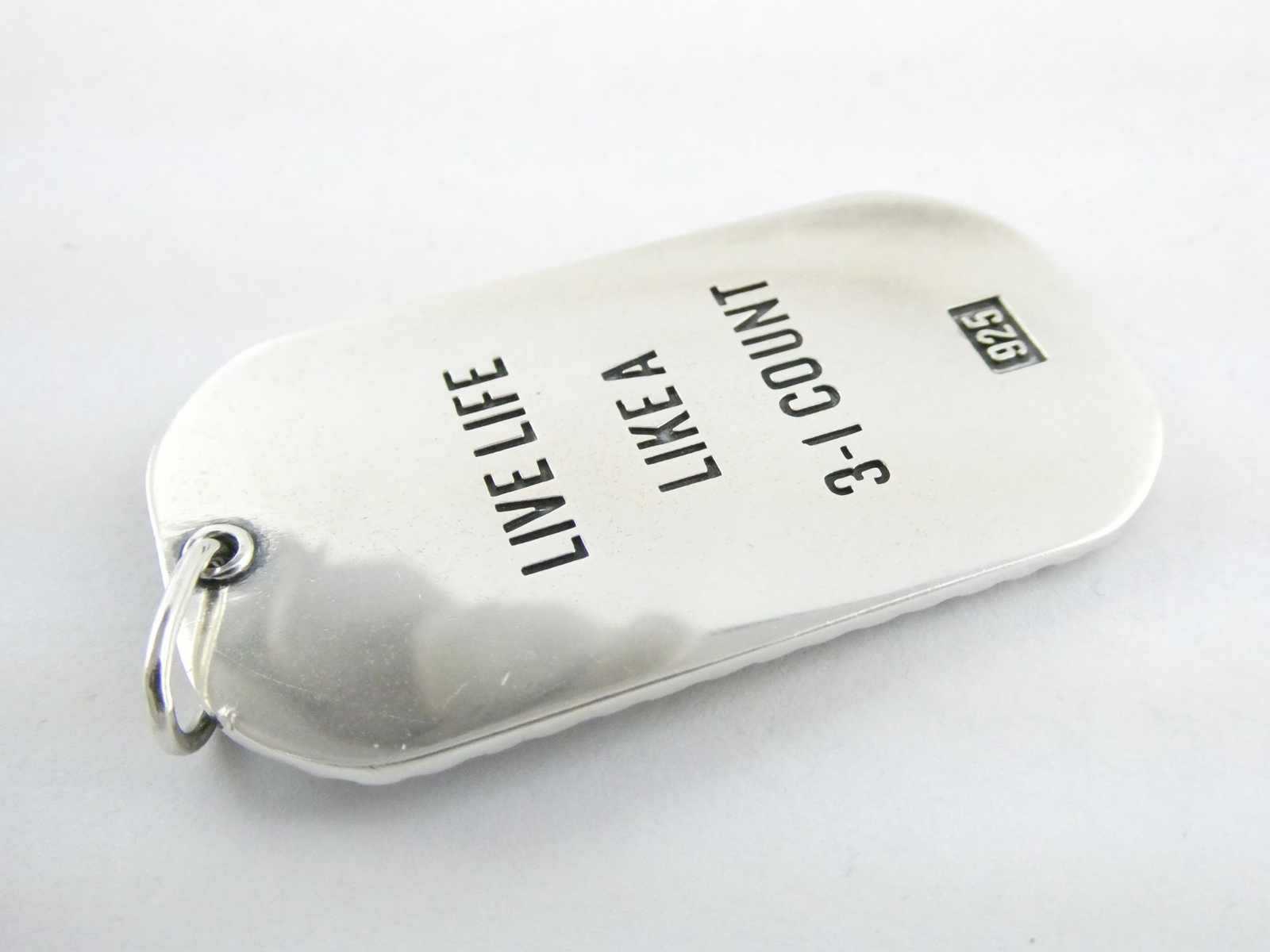 Sterling Silver Live Life Like a 3-1 Count Dog Tag Pendant 925 20g 2.25 Inches