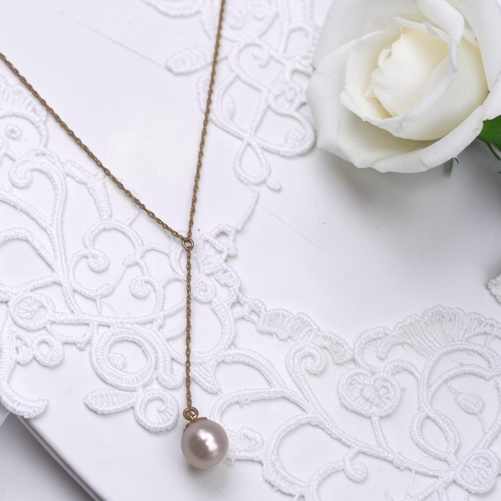 Designer RCI 14K Yellow Gold with a Pearl Y Drop Style Necklace