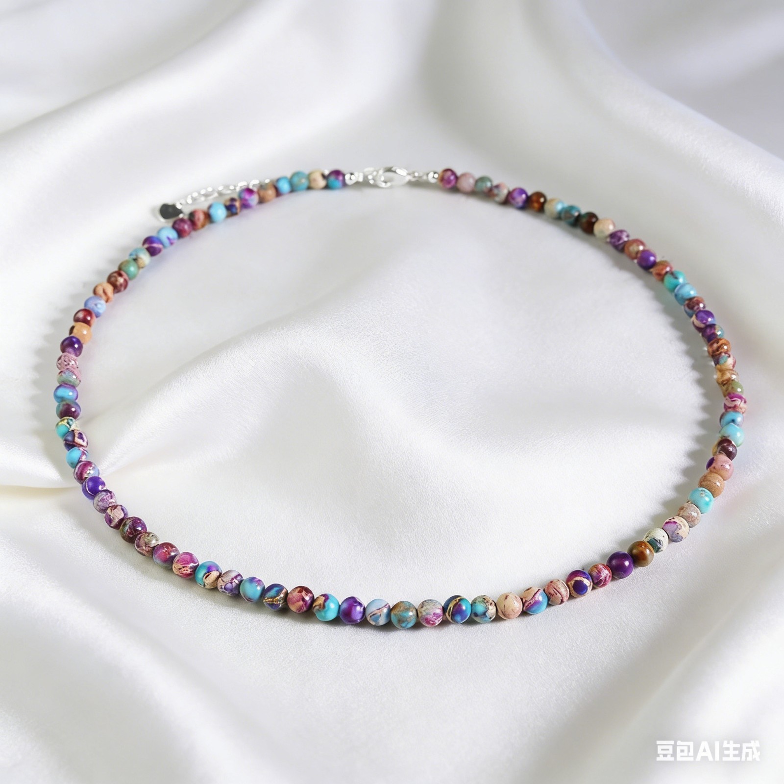Dainty Tiny Galaxy Sea Sediment Jasper Necklace Beaded Choker Healing Crystal