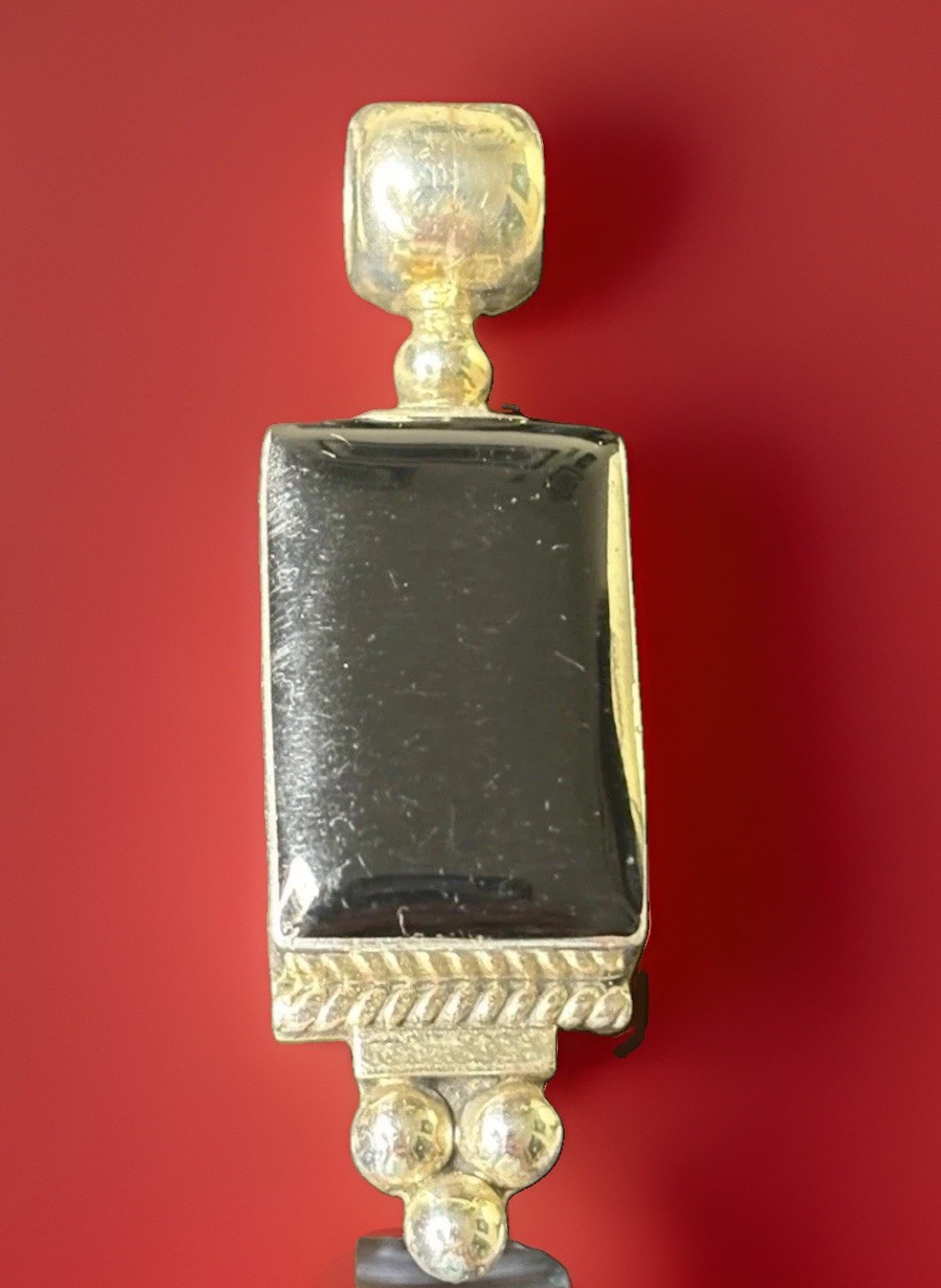 Vintage Sterling 925 Silver ATI Mexico Large Onyx Necklace Pendant Goth Retro SW