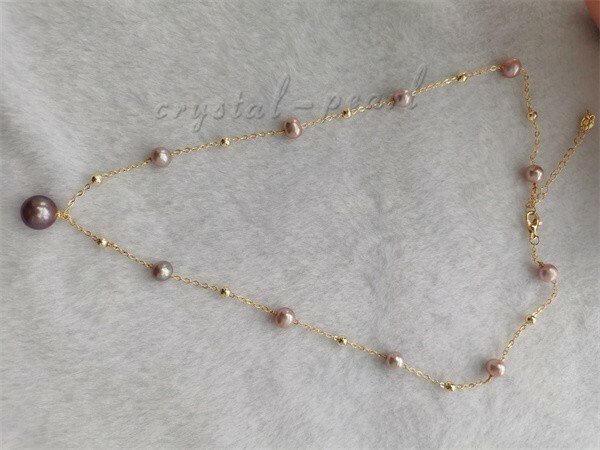 Stunning 20 ” AAA+ south sea NATURAL purple PEARL NECKLACE 14K