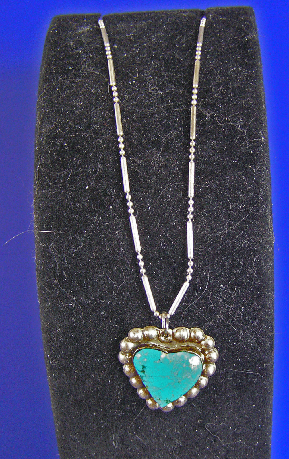 Sterling Silver THAILAND 925 Turquoise Heart Pendant Bar Bead Chain Necklace (Tc