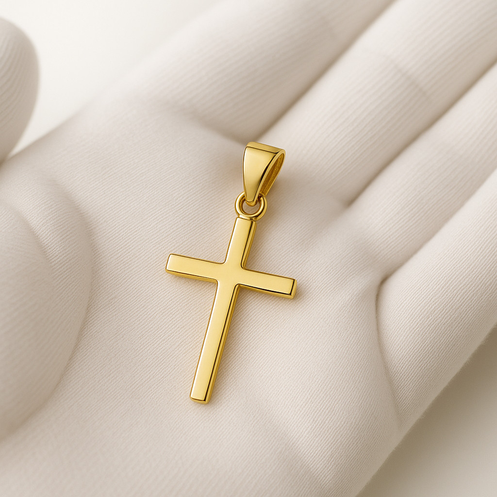 9ct Yellow Gold on Silver Crucifix Cross Pendant 30mm x 18mm