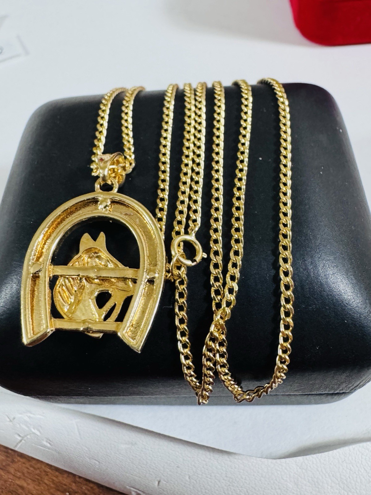 Rare 18K 750 Fine Genuine Gold Horseshoe Set Necklace 24”/23.5” Long 9.83g 2.2mm