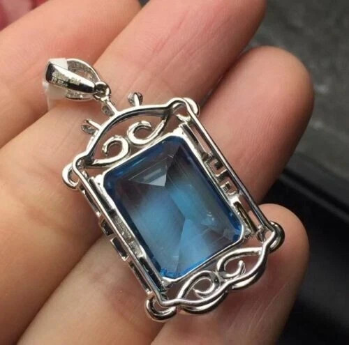 1.30 CT Solitaire Emerald Cut London Blue Topaz Pendant in 14K Gold Finish