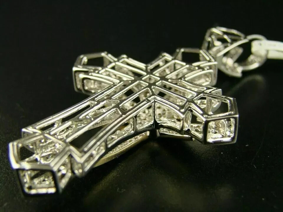 Beautiful 3Ct Round Cut Diamond Cross Pendant 14K Yellow/White Gold Over