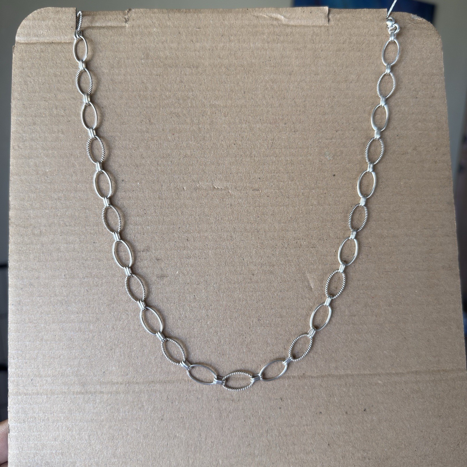 Vintage Sterling Silver 925 Oval Link Chain Necklace Textured Toggle Clasp