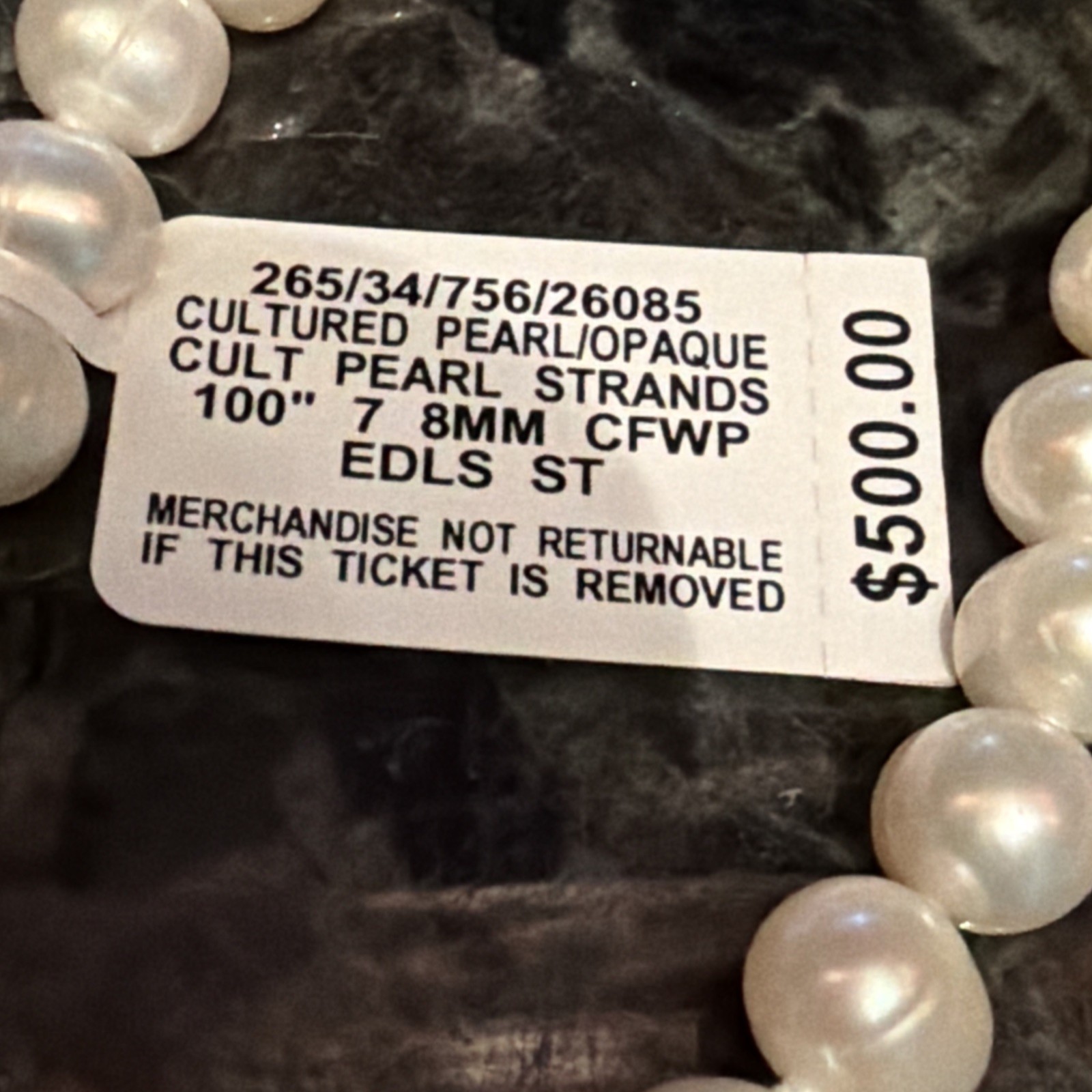 100” Freshwater White Pearl Necklace Endless Strand Genuine 7mm Orig. NWT $500