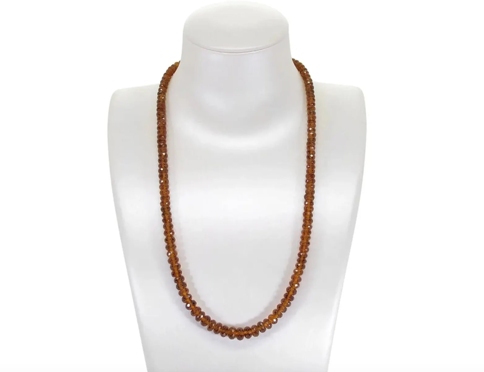 Natural Hessonite Garnet Beaded Necklace 9K Gold Clasp 18″ Inch