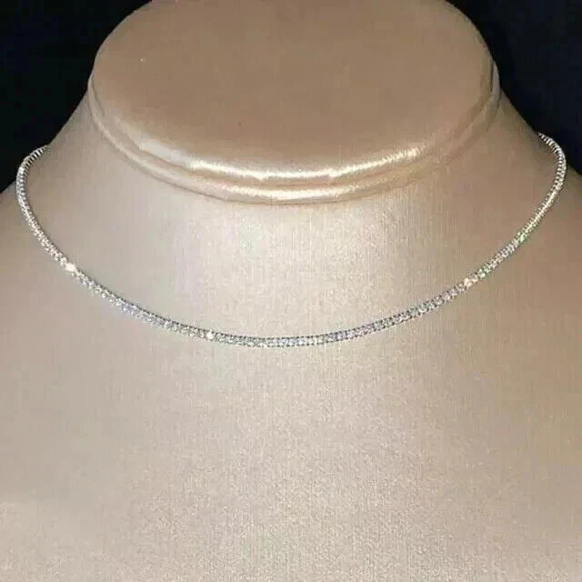 7Ct Round Cut Lab Created Diamond Women’s Tennis Necklace 14K White Gold plated