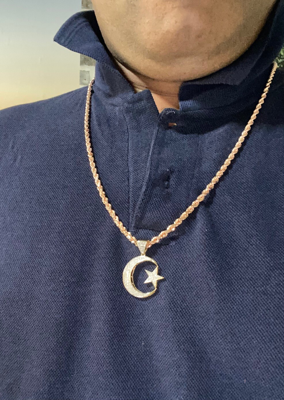 SOLID Real 10K yellow gold Moon & Star Pendant Allah Islam Charm Jewelry Islamic