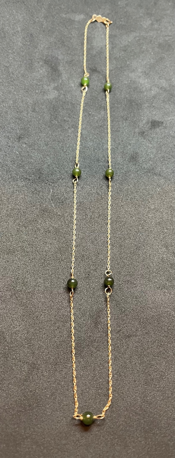 14K Yellow Gold Delicate Jade 7 Station Necklace 1.1 DWT 16” Long DM