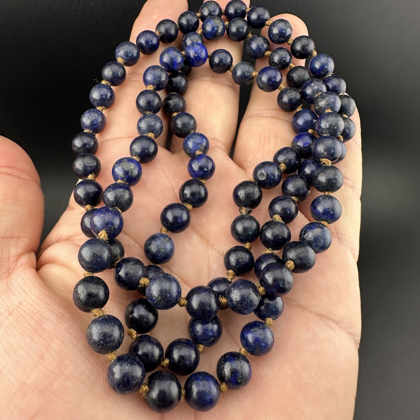 Antique Natural Lapis Lazuli Stone Beaded Necklace Rare