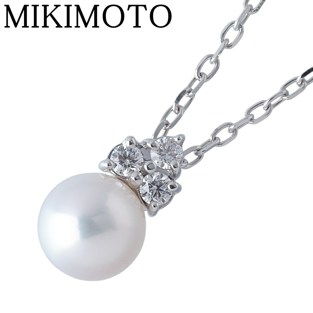 Mikimoto Akoya Pearl & Diamond Necklace 6.7mm K18 WG 40cm PP-20638AU