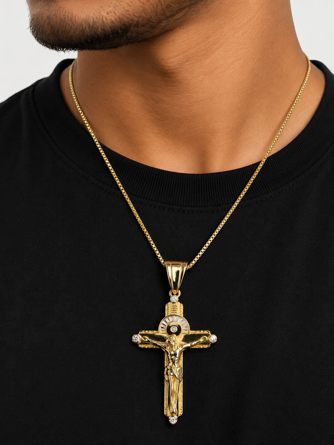2 in Big Iced CZ Italian 1/200 14k Yellow Gold Oro Jesus Crucifix Cross Pendant