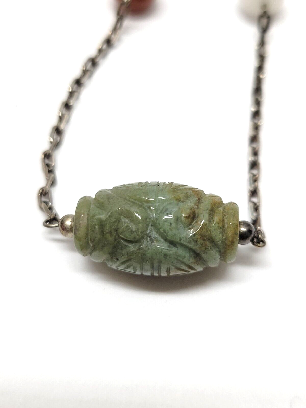 Jade and Sterling Silver Necklace Stamped 925 K-C Italy