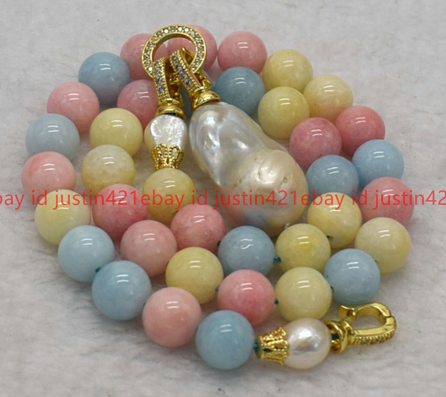 10 mm Multicolor Morganite Natural White Keshi Baroque Pearl Pendant Necklace