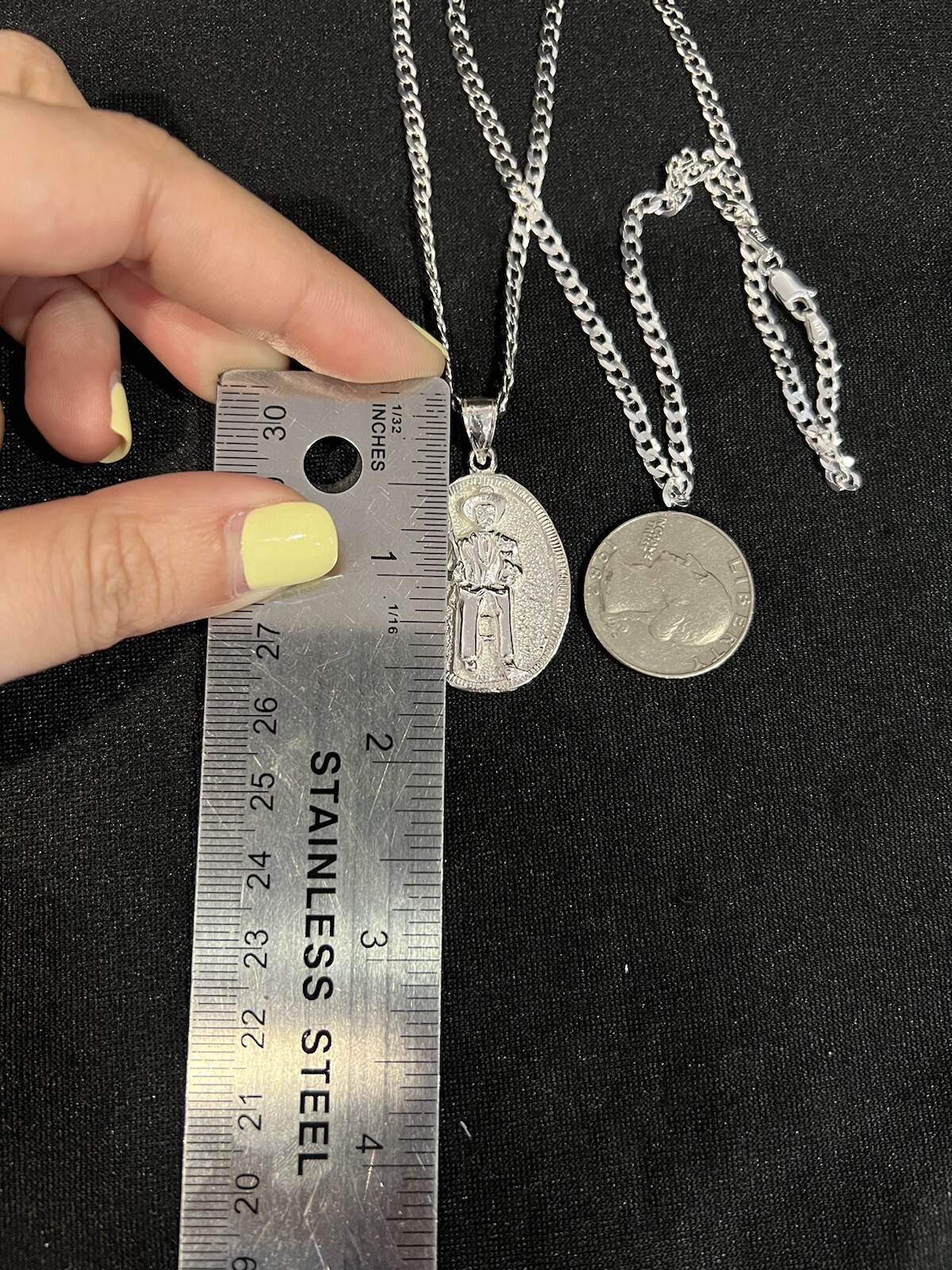 925 Sterling Silver Men Women SAN SIMON FOLK SAINT Pendant & Curb Chain 20 26 30