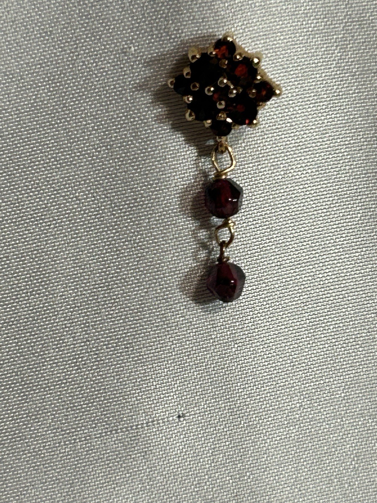 Vintage 10K, Gold Bohemian Garnet Lavalier Y-Necklace Matching Cluster Charm