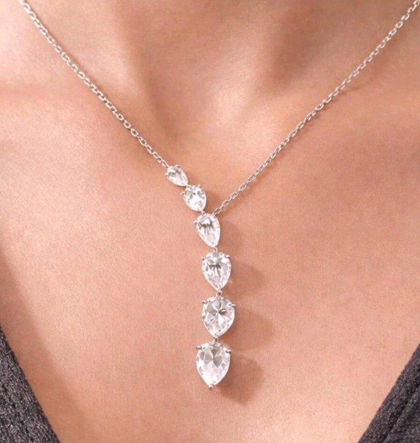 7.60 Ct Certified Treated White Diamond Solitaires Chain Necklace,925 Silver