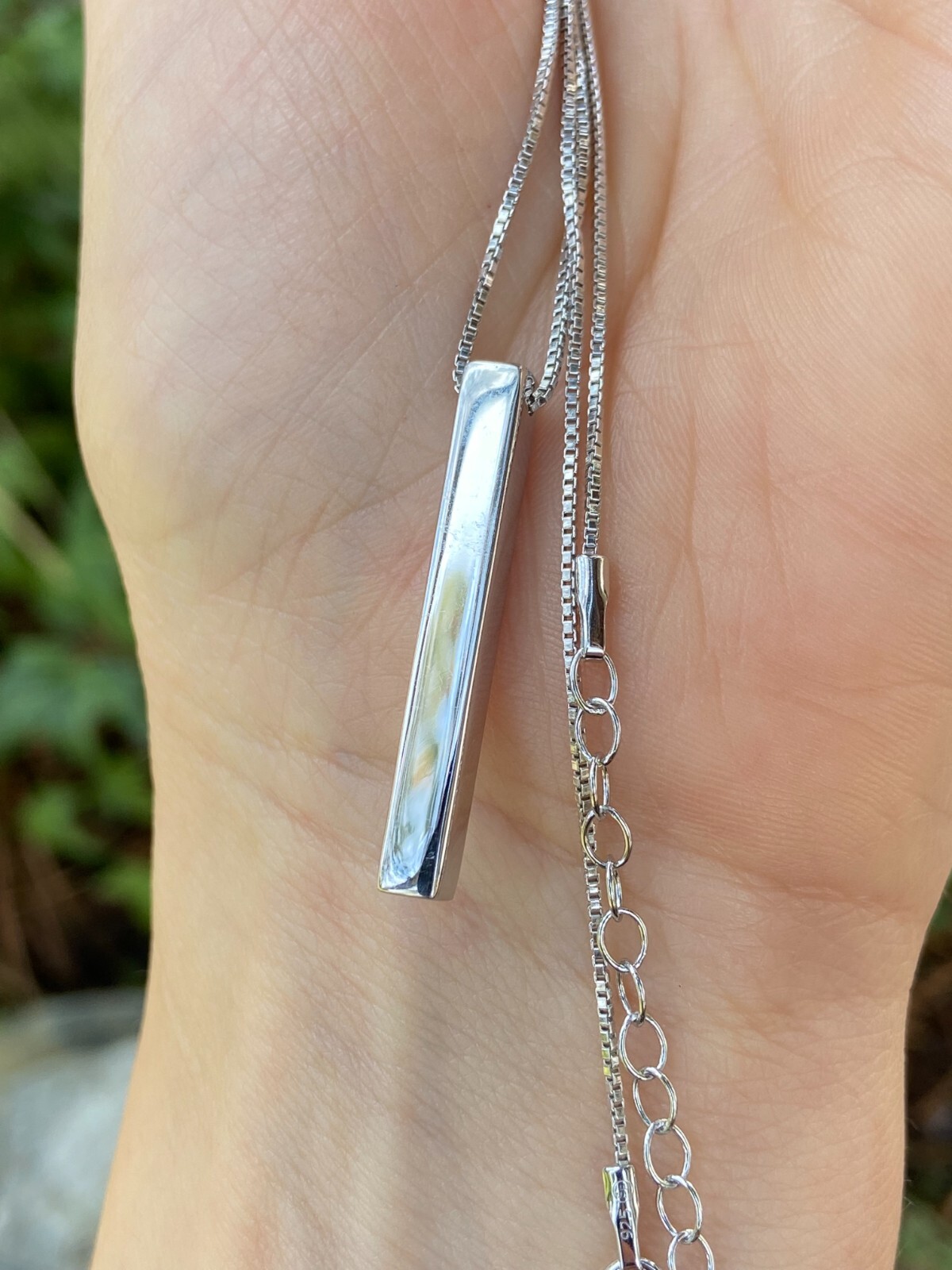 925 Sterling Silver Drop Down Bar Necklace 3D Vertical Rhodium 18″ Adjustable