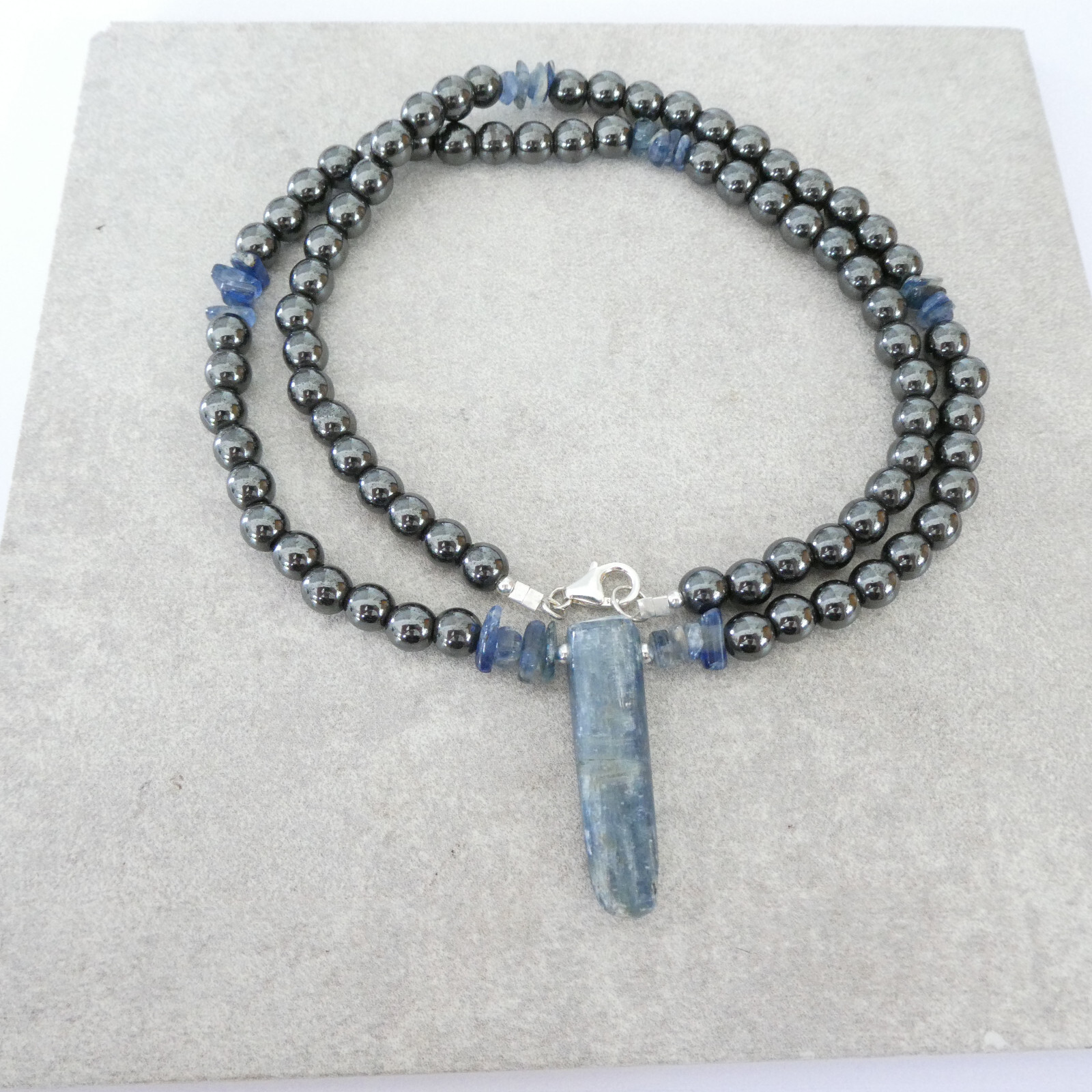 Natural Kyanite Hematite Gemstones Necklace Men Women Genuine Crystal Gift Video