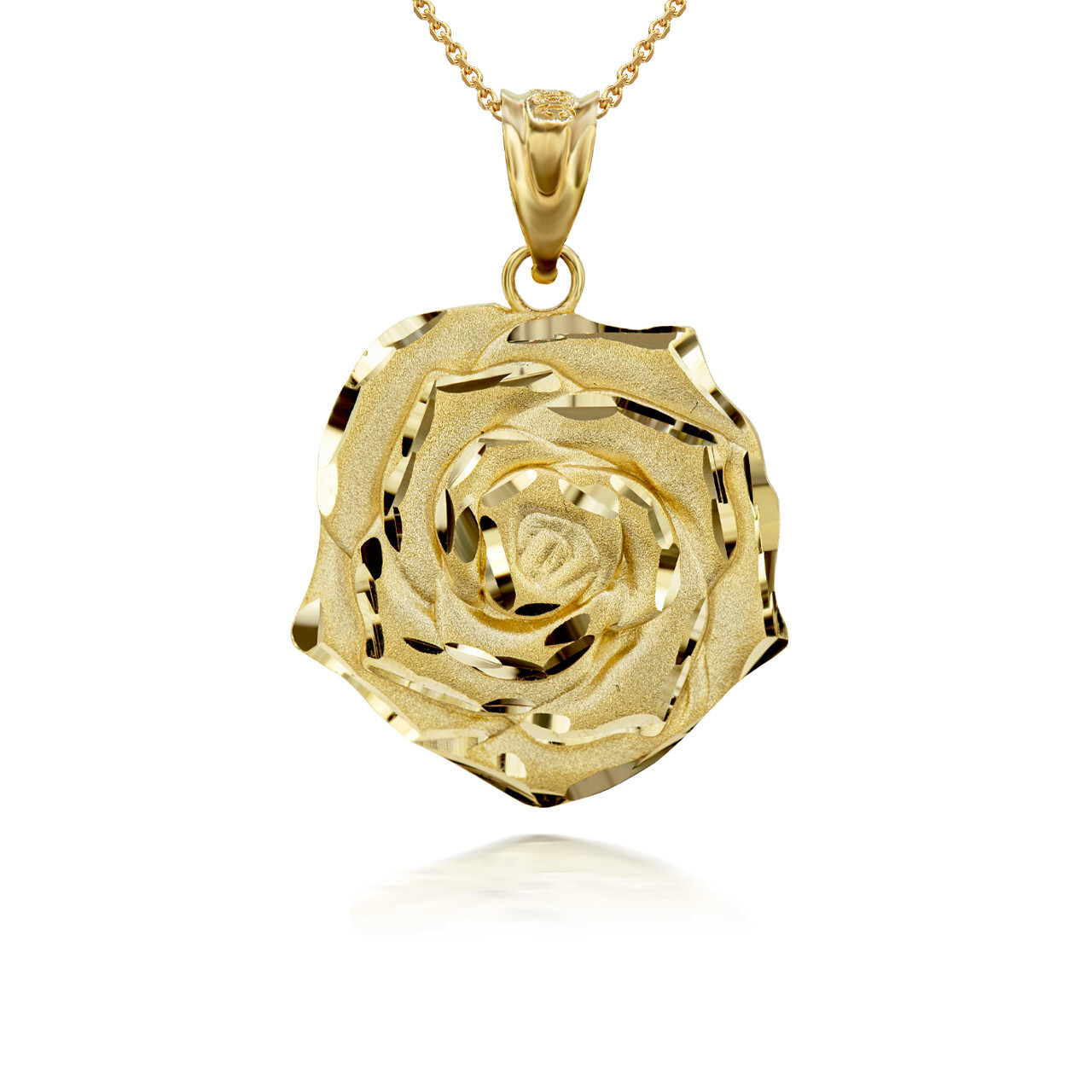 Gold Rose Flower 3D Charm Necklace (Available in Yellow/Rose/White Gold)