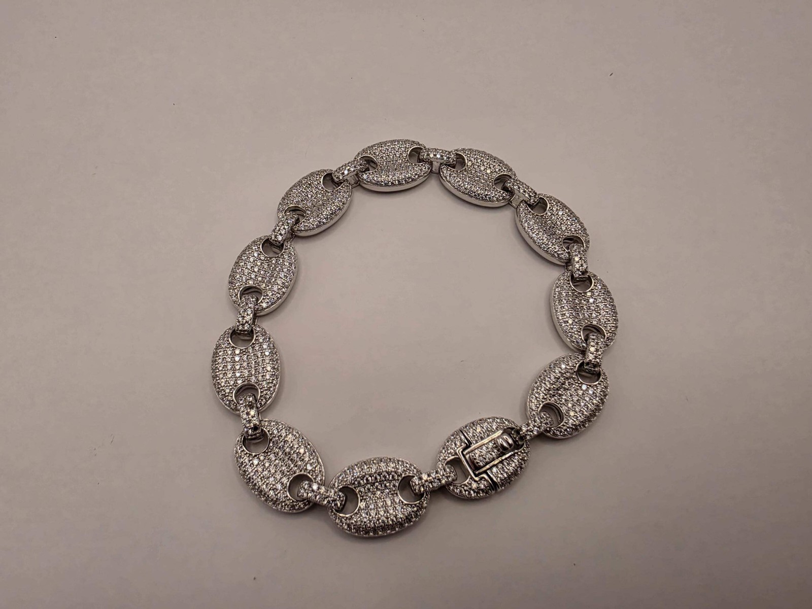 Sterling Silver Pave Mariner Link Bracelet | 925 Silver Iced Out Oval Link Brace