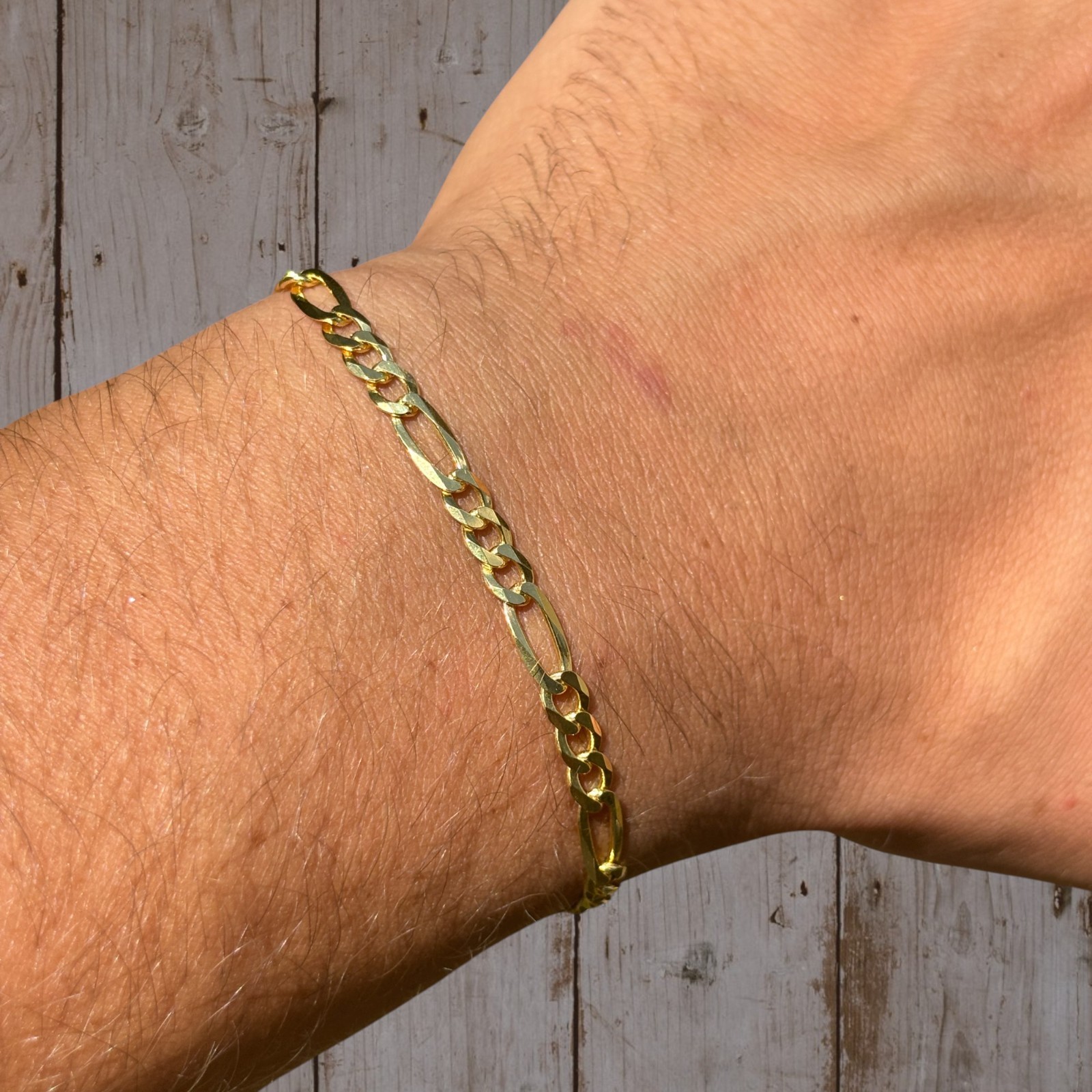 4mm Figaro Bracelet Link – Real Solid 925 Sterling Silver Or 14k Gold Vermeil