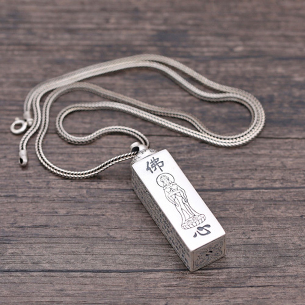 Pure S990 Silver Men Women Lucky Heart Sutra Buddha Pendant 31-32g 53*15mm