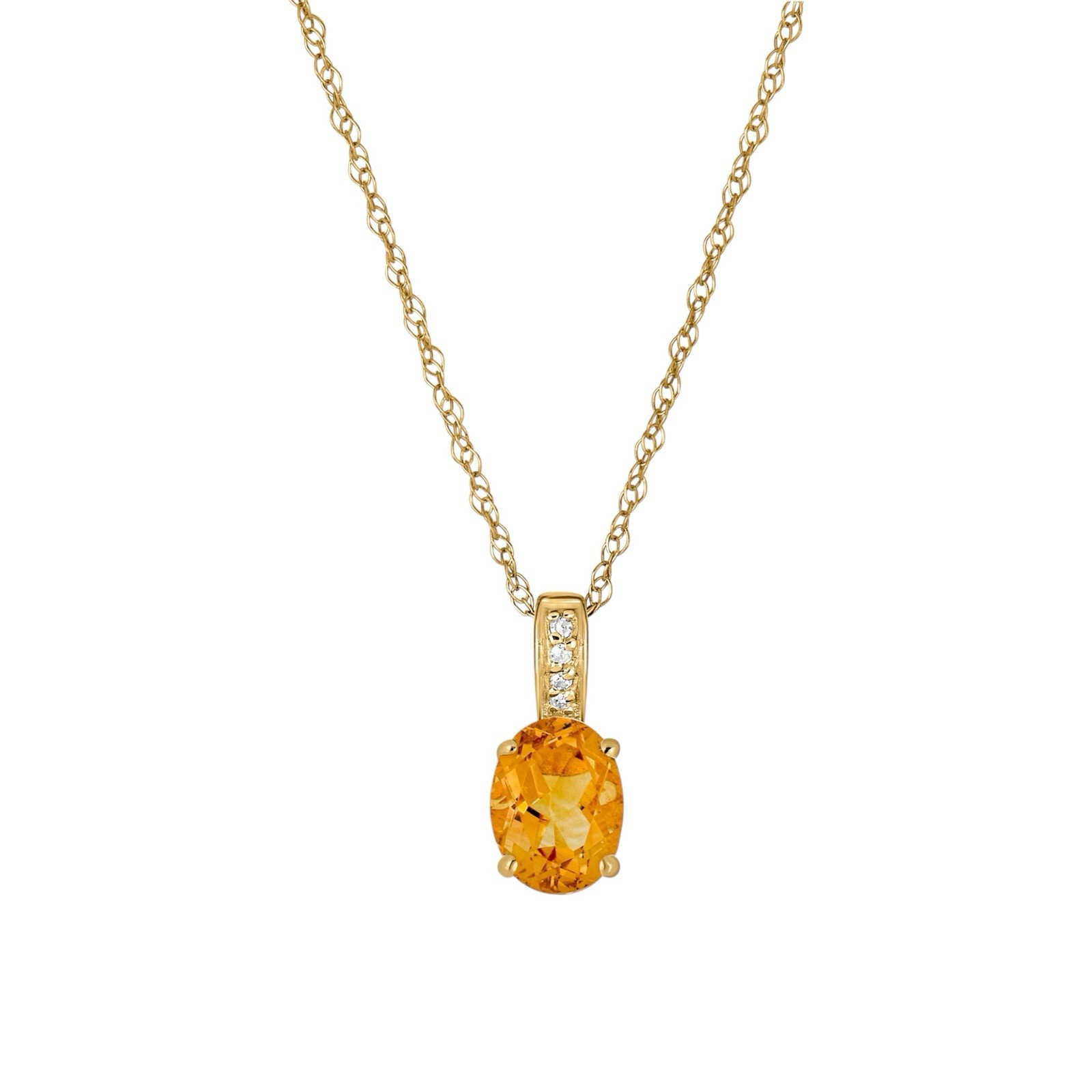 14K Diamond & Citrine Pendant Necklace – Solid 14K Yellow Gold Citrine Necklace