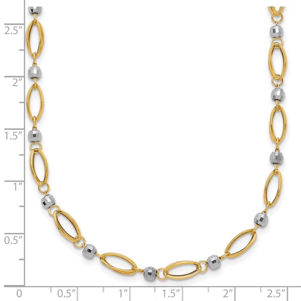 14K Two-Tone Fancy Oval Link and Mirror Bead Necklace 18″