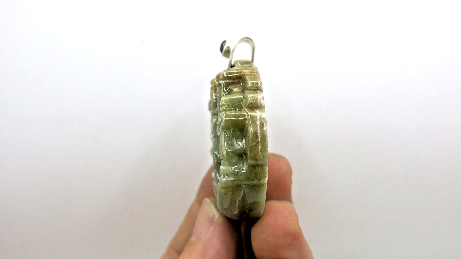 Natural Jade Pendant Carved Fu Lu Shou Three Auspicious Chinese Gods Feng Shui