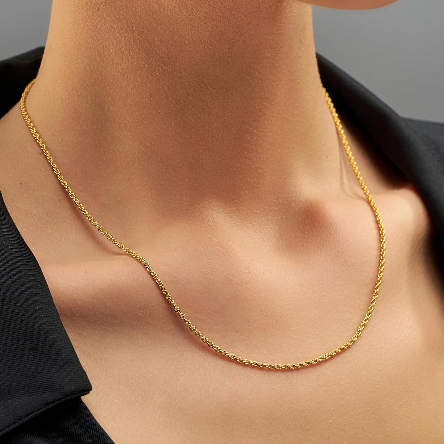 1mm 24k Gold Rope Chain Necklace – Luxurious & Durable Jewelry for All Occasions