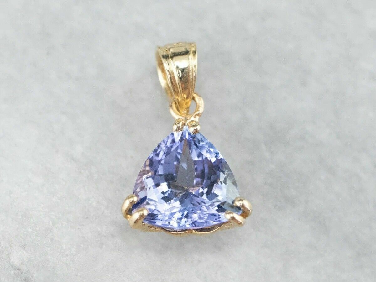 3ct Trillion Lab-Created Tanzanite Solitaire Pendant 18″ Chain 14k Yellow Plated