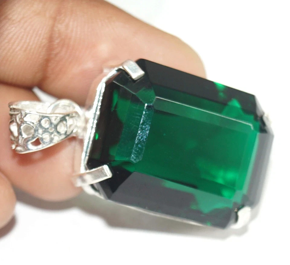 120 Ct Natural Green Topaz Emerald Cut Pendant 925 Sterling Silver Certified