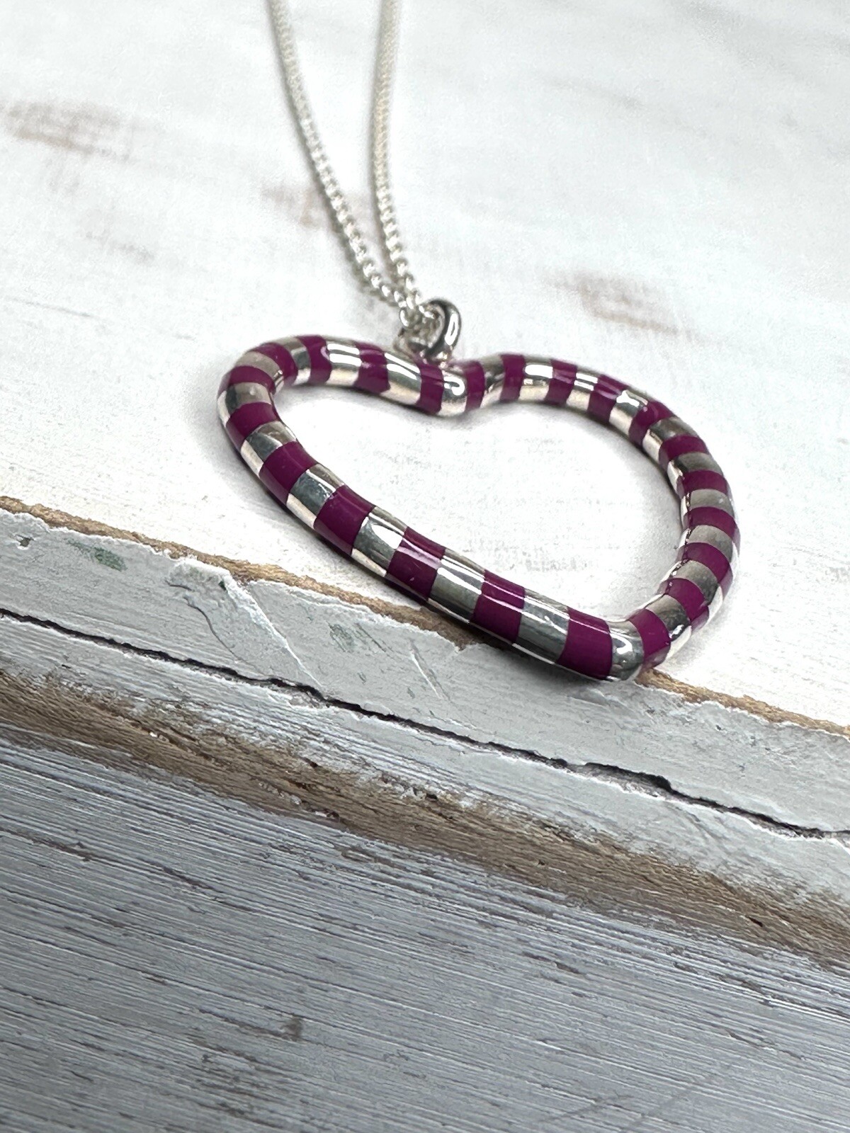Tiffany & Co Paloma Picasso Enamel Stripe/925 Sterling Silver Heart 18 “Necklace