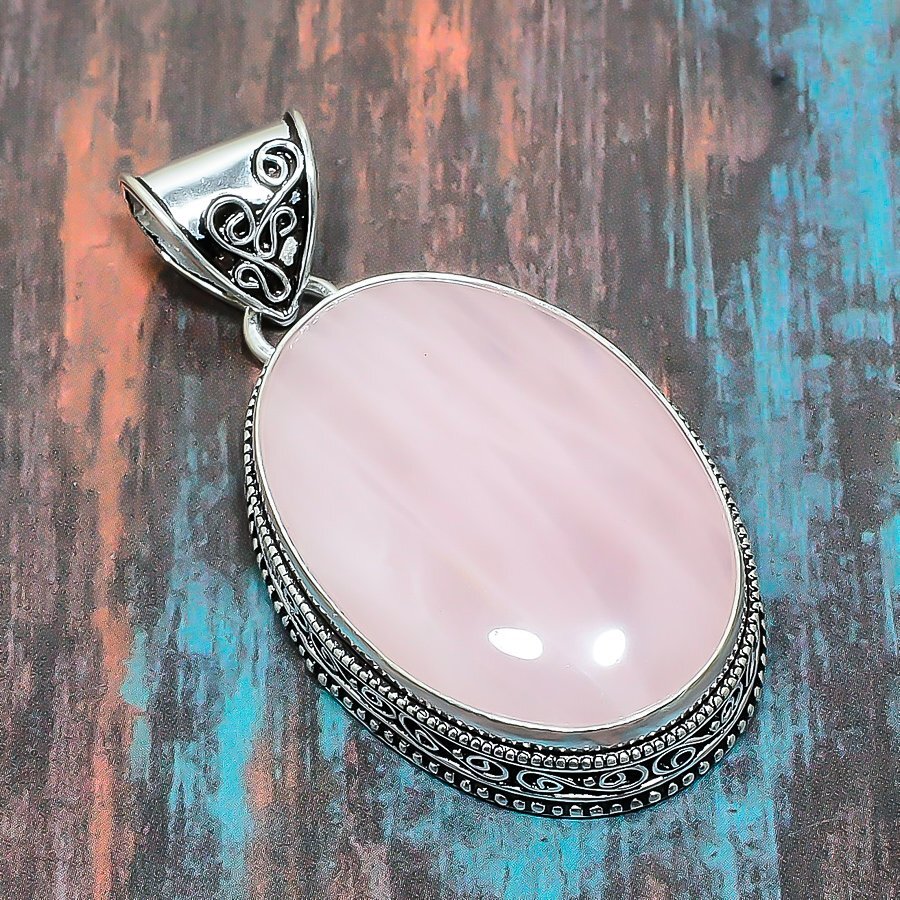 Rose Quartz Gemstone Handmade Gift Jewelry Pendant 2.17″ p844
