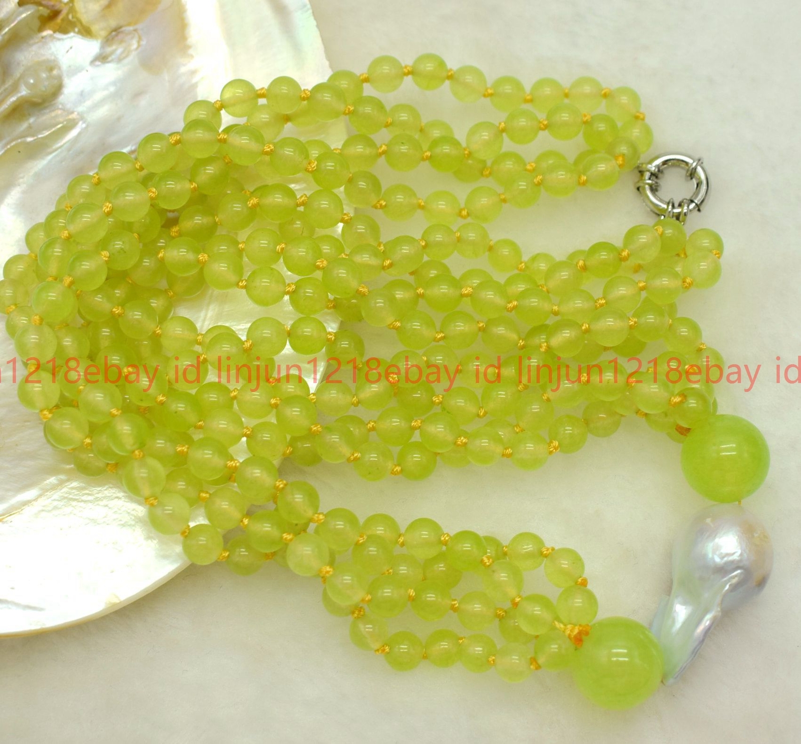 4 Row 6mm Green Peridot Round Gemstone Beads White Baroque Pearl Necklace16-28in